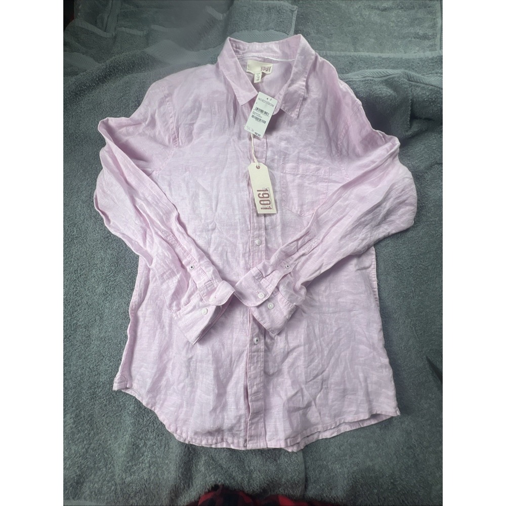 1901‎ Nordstrom Linen Blend Button Up Shirt Size Large Mens Pink Lavender